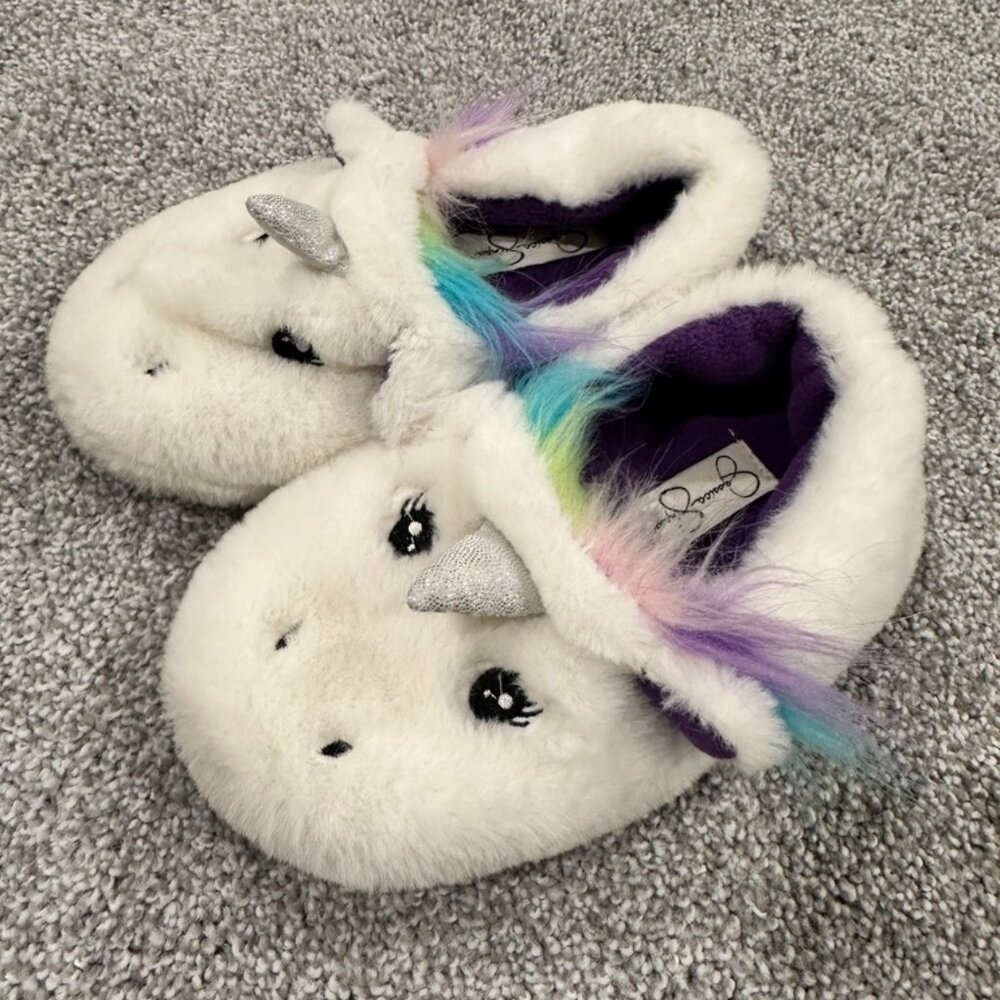Cute Unicorn Plush Slippers with Silver Horn